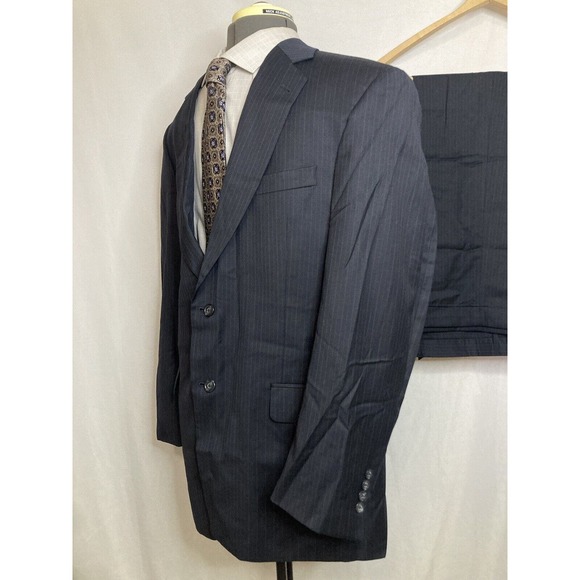 Jos A Bank Mens Suit 42L 46" 36x31 Blue Stripe Jacket Blazer Sport Coat Wool - Picture 3 of 15